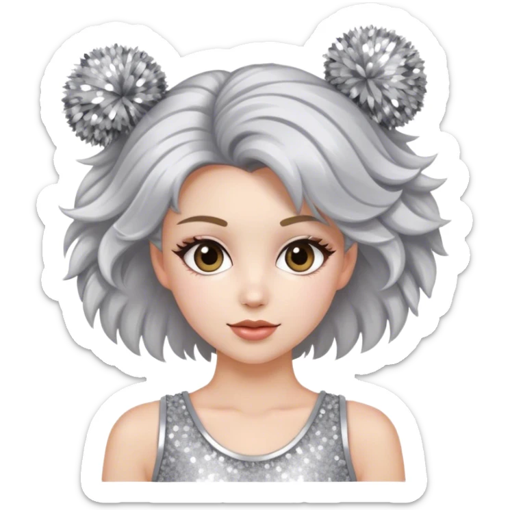 Cheerleader with hair down and Pom Pom’s wearing all silver and glitter sticker