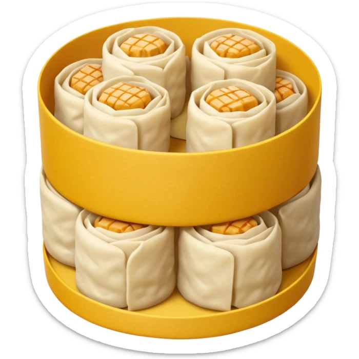 siu mai (a type of dim sum, just 1 cube of white color fish patty wrapped by yellow dough, leaving only the top part unwrapped, shape looks like short cylinder shape) sticker