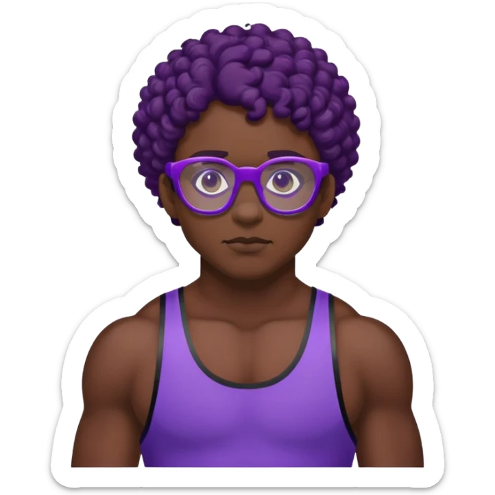 Wrestler with purple glasses tinted black and short curly brown hair sticker