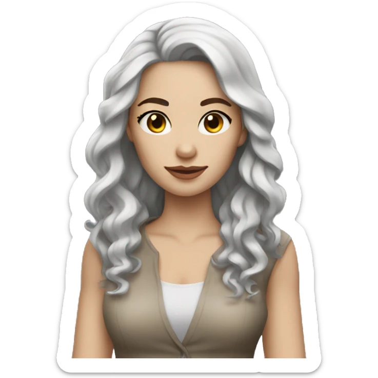 Woman with white skin, long black wavy hair, brown eyes, nice clothes sticker