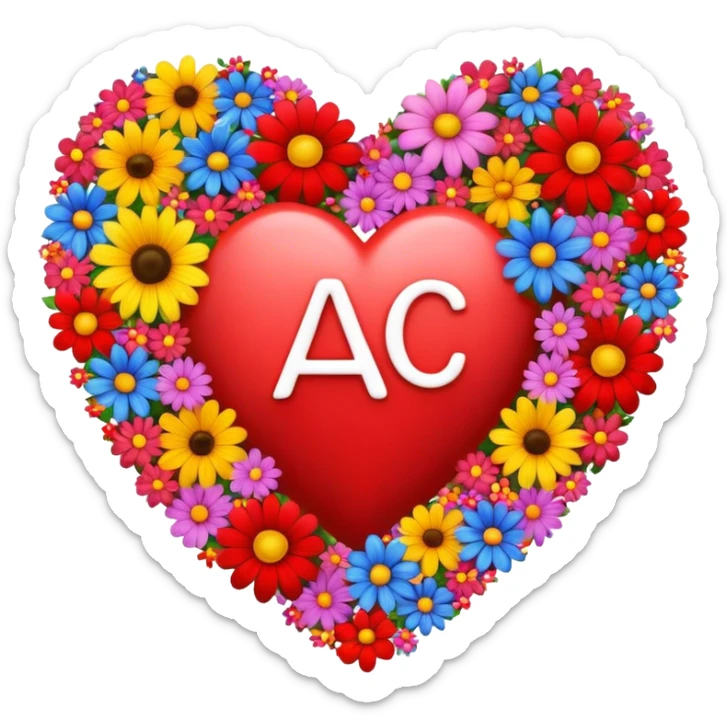 a red heart write capital A and the heart throw a lots of colored flower from its center sticker