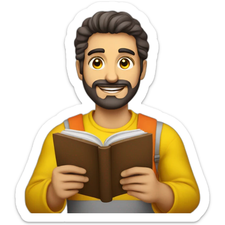 Armenian men with the yellow clothes reading book and looking at camera and smiling  sticker