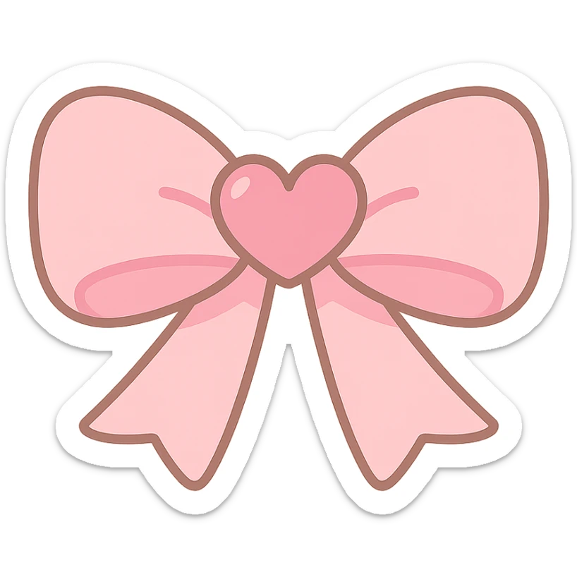 pink coquette bow with a heart in the middle, delicate and feminine, soft pink tones, elegant details, kawaii style sticker