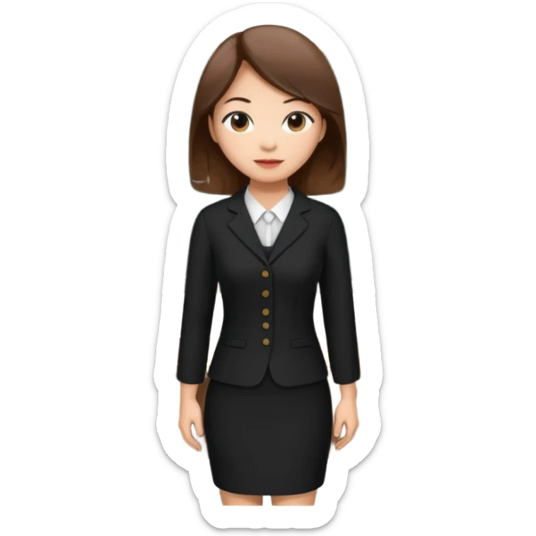 asian young woman brown-haired teacher in black daily dress  sticker