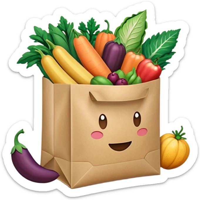 sac kraft marron ouvert avec des légumes et des fruits dedans  sticker