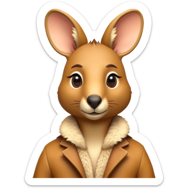 Cinematic Realistic Noble Kangaroo Portrait Emoji, Poised and dignified, with a strong, athletic build and a detailed, tawny coat rendered in natural fur texture, a distinctly elongated face with alert, expressive eyes and a subtle snout, high shine, intelligent and resolute, styled with an air of outback authority, focused and attentive, soft glowing outline, capturing the essence of a watchful and confident kangaroo that appears ready to bound out of the screen with effortless power! sticker