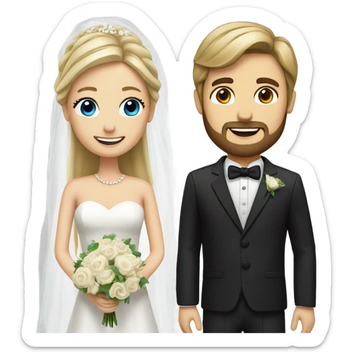 Groom with brown hair and beard and bride with long blonde hair  sticker