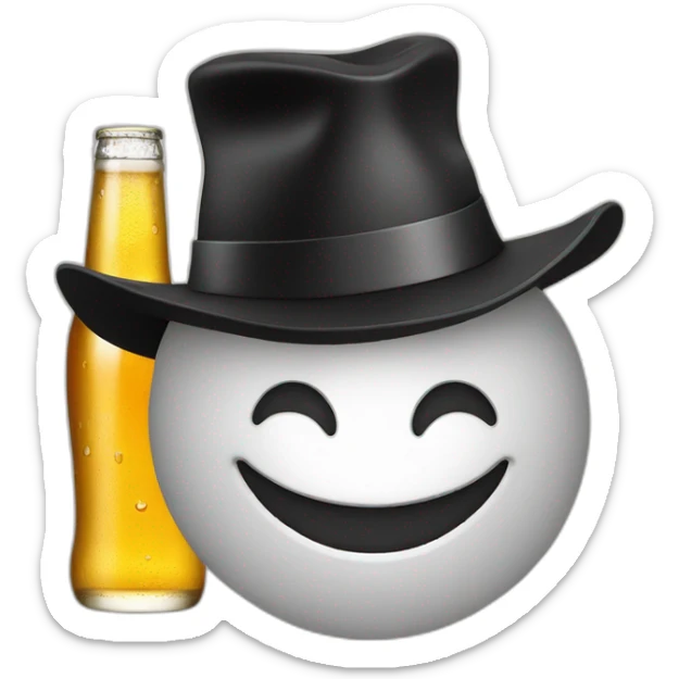 laughing emoji face with tears and a hat in the shape of a beer sticker