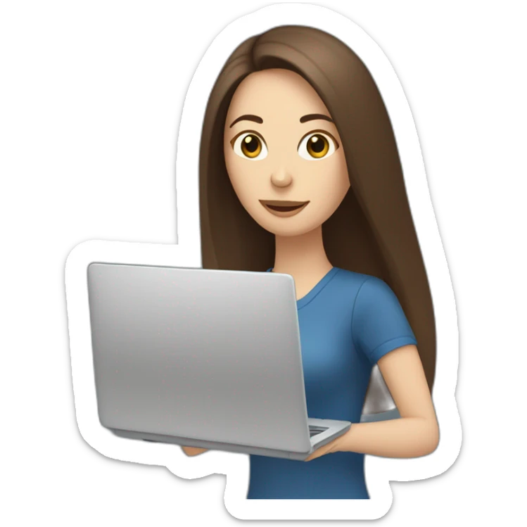 woman with long straight brown hair and pale skin throws laptop and a coffee mug in the air sticker