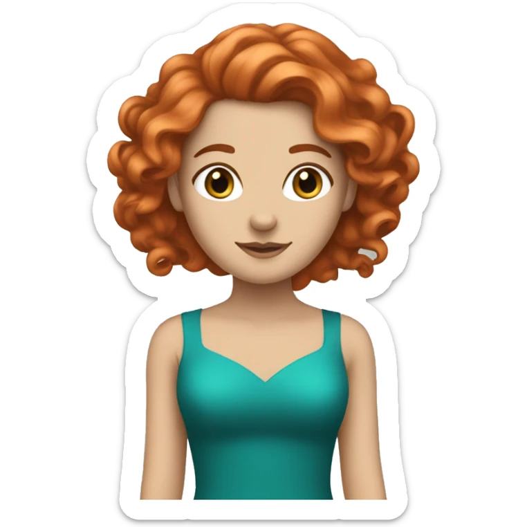 a white girl with long curly red hair and a teal dress and a tiara sticker