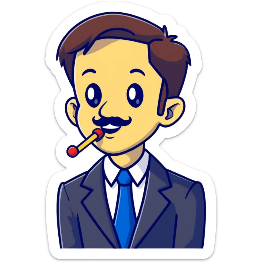 cartoon sticker of a news anchor with a long Pinocchio nose symbolizing fake news sticker