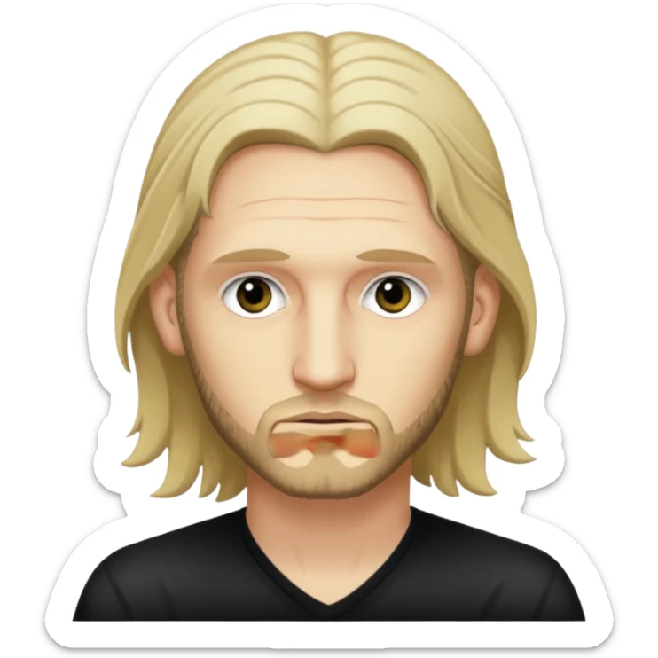 Layne Staley's face, iconic grunge singer, pale skin, long hair, intense eyes, subtle stubble sticker