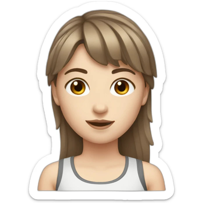 A white girl with brune hair and a fringe in a sport outfit sticker