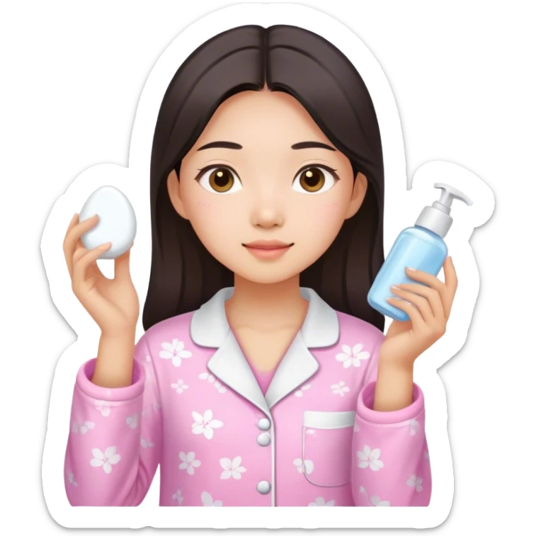 angelic asian girl doing skin care in pink pajamas sticker