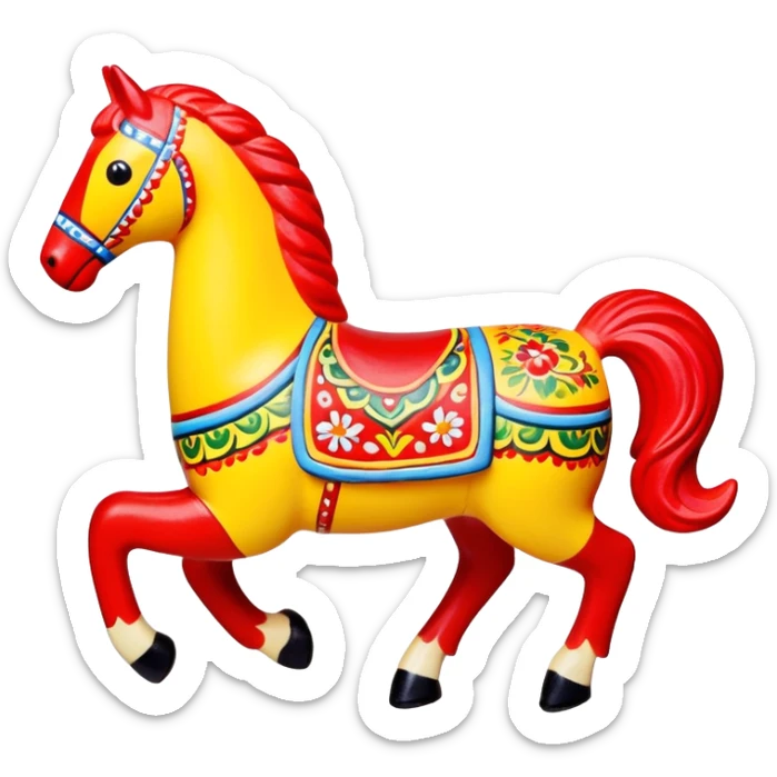 Dymkovo toy horse, traditional Russian colorful clay figurine with patterns, bright colors, folk art style sticker