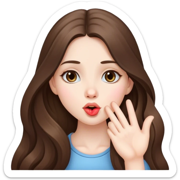  beautiful pale brunette girl with long hair sending a blowing kiss sticker