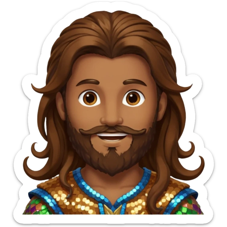 Pan, God of Nature from Gods and Goddesses with long brown hair and beard, brown sequin outfit sticker