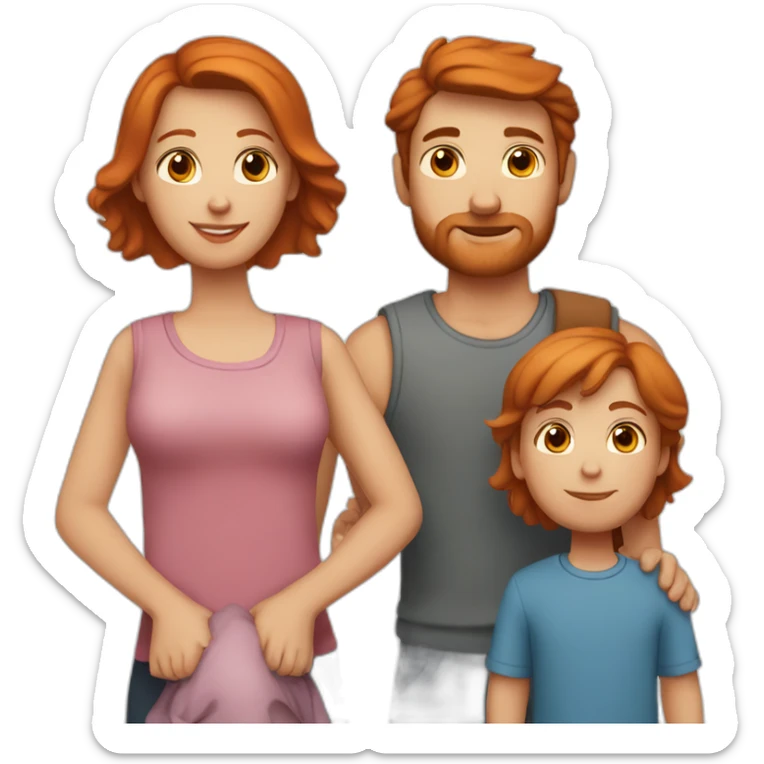 family mother with red hair and brown eyes father with brown hair and brown eyes a little boy with dark blond hairs and blue eyes sticker