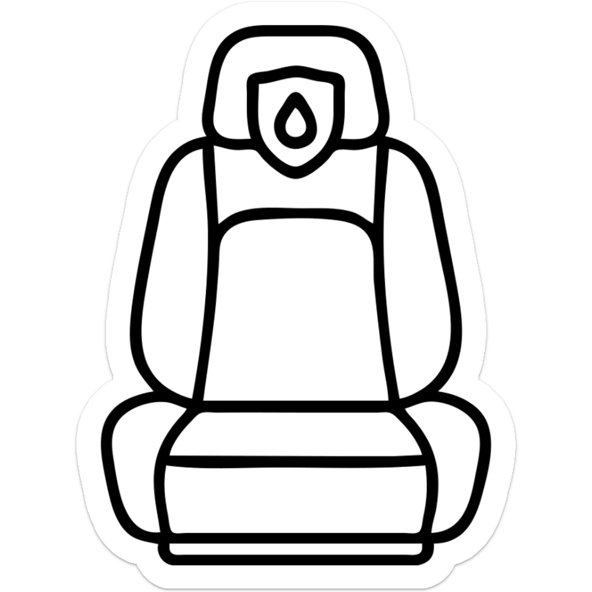 outlined icon of a luxury matte black car seat with droplet or shield on the headrest, clean lines, elegant stitching, modern and simple sticker