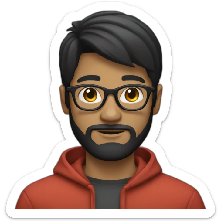 white young man with round glasses and black straight short hair and short black thin beard sticker