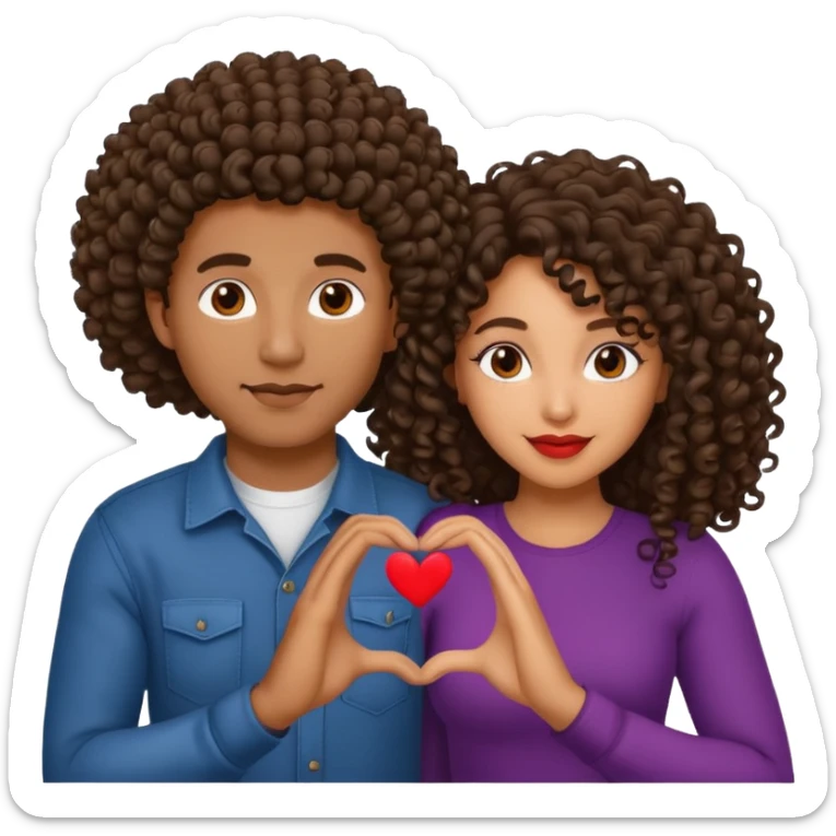Black man and Latina woman with curly hair. Making a heart with there hands  sticker