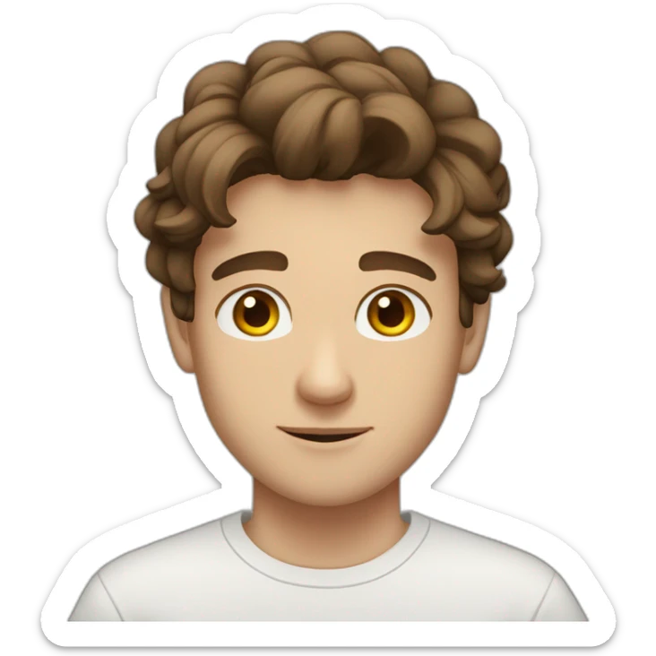 22 years old, Russian guy, long brown hair, white T-shirt, brown eyes sticker