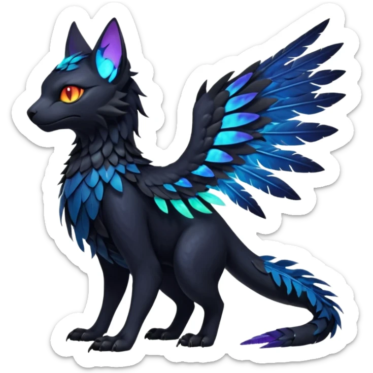 Black Dark Exotic Beaked Feathery Nocturnal Neon-glowing Abyssal Nightly Abyss-Cat-Gryphon-Salandit-Nargacuga-Silvally-Fakémon Creature (full body) sticker