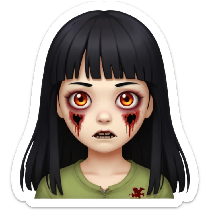 Faça uma menina de cabelo liso preto com franja zumbi cabelo longo  sticker