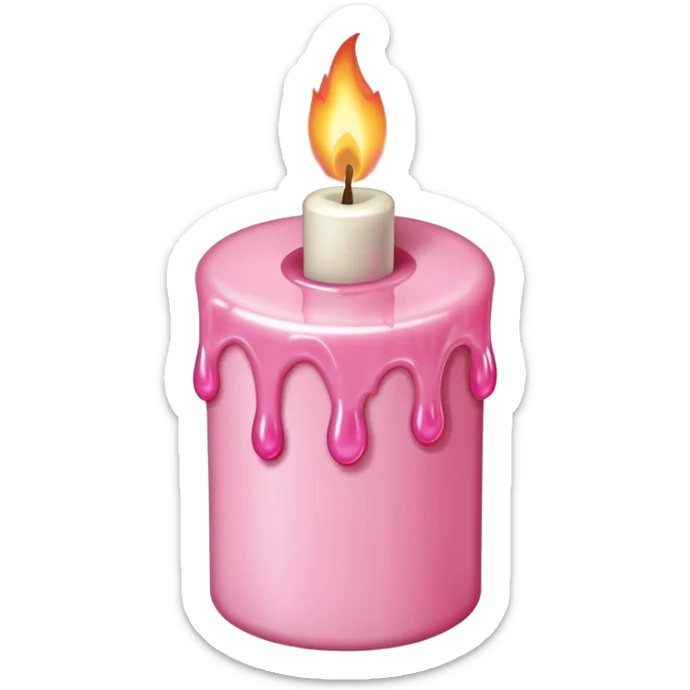 A drawing of a flaming pink candle that could be used at a romantic dinner table. The camera should be isometric at a 45-degree angle. sticker