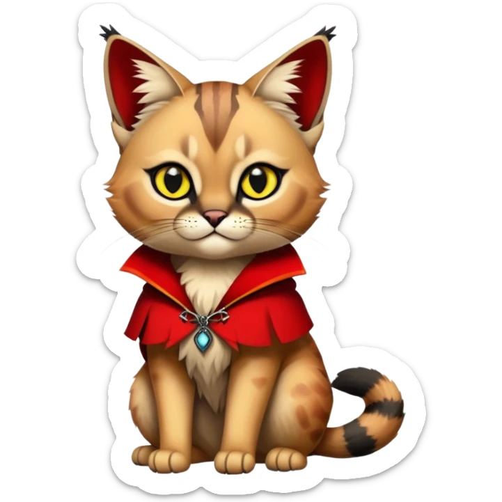 Gothic exotic Red and black and edgy and cute shiny Fantasy-Siamese-Bobcat-Caracal-Scottish-Fold-feline-Fakémon-feline-hybrid (full body) sticker