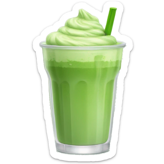 Tall glass cup of bright green iced matcha latte without wipped cream and without any face or animation on the glass sticker