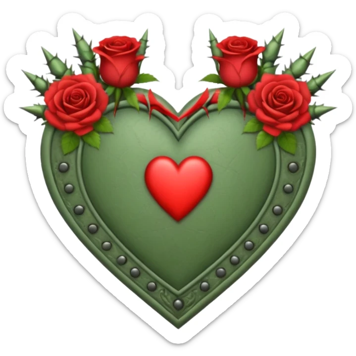 Can you make a sage green heart with a gothic design, I want roses and spikes around the heart. In the middle of the heart the letter I sticker