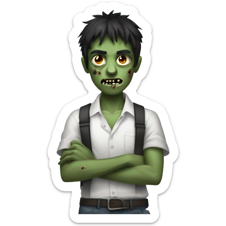 teen boy zombie with dark hair and white shirt sticker