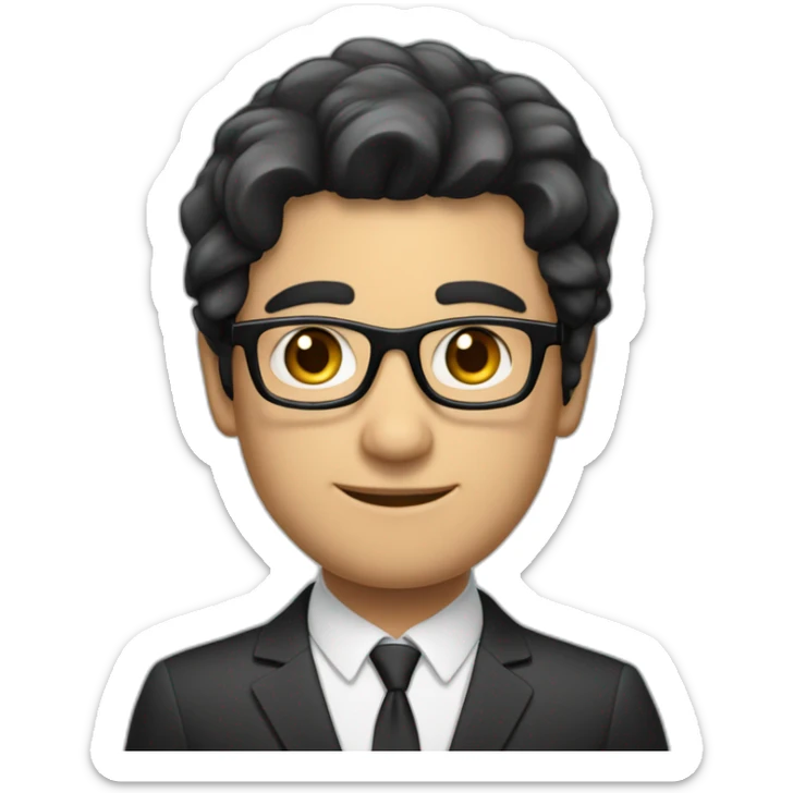 He is handsome man about 40 with black hair and eyes light skeen an he wear black glasses and suit he is employee of bank sticker