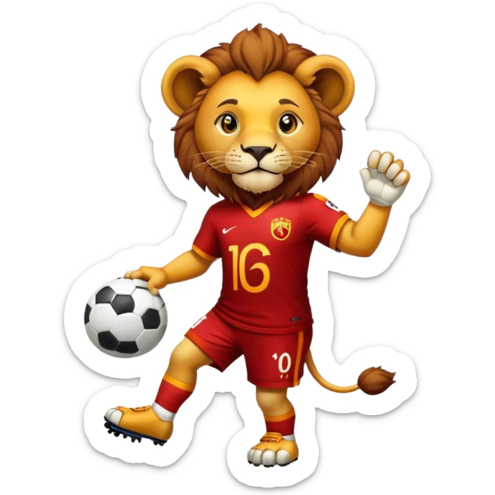 A Lion with a Galatasaray jersey and a football in his handa sticker