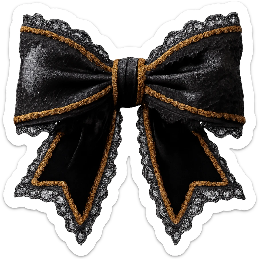 Add lace and velvet details to the gothic bow and accessories in a photorealistic style. Keep the background transparent if possible. sticker