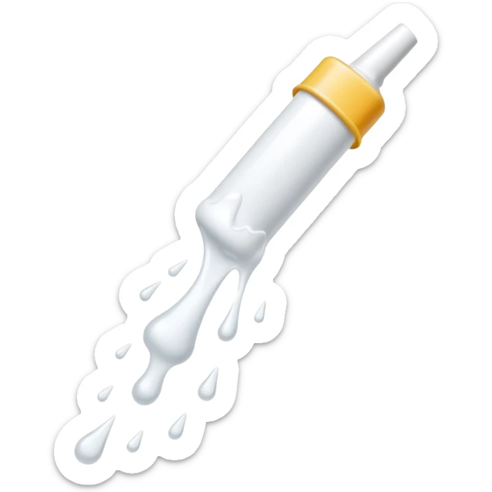 individual white glue white drops falling and dripping down out of a tube, all white sticker