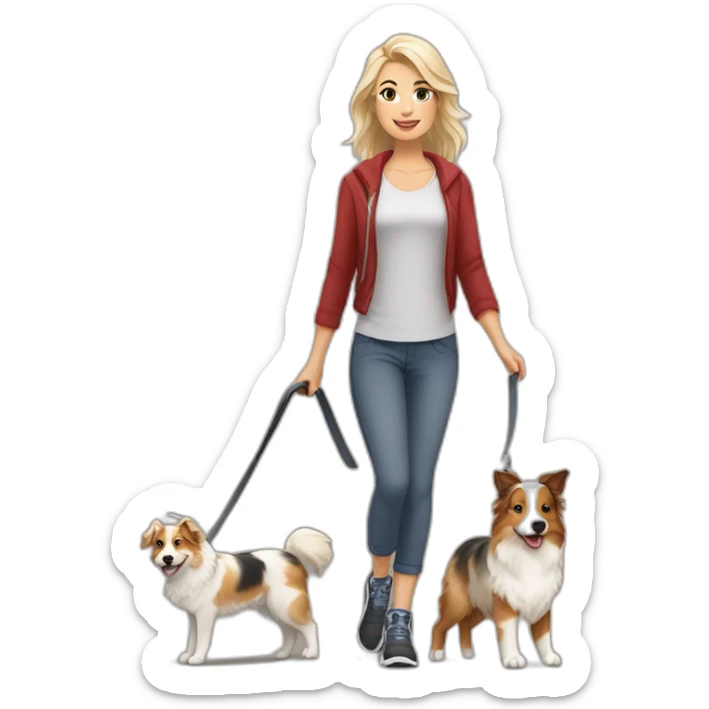 woman with middellanght blond hair and red merle Australien Shepherd going for a Walk sticker