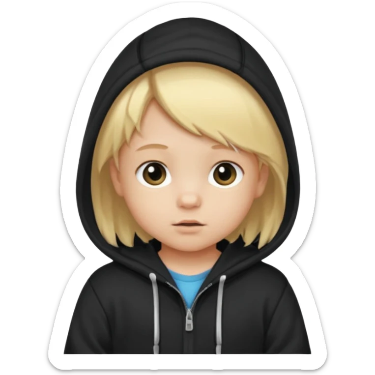 baby with blonde hair and black hoodie sticker