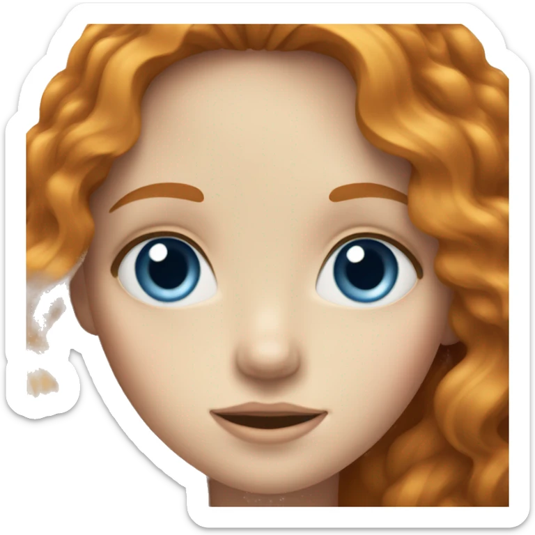 pale girl with long wavy ginger hair, blue eyes with brown spot in one eye sticker