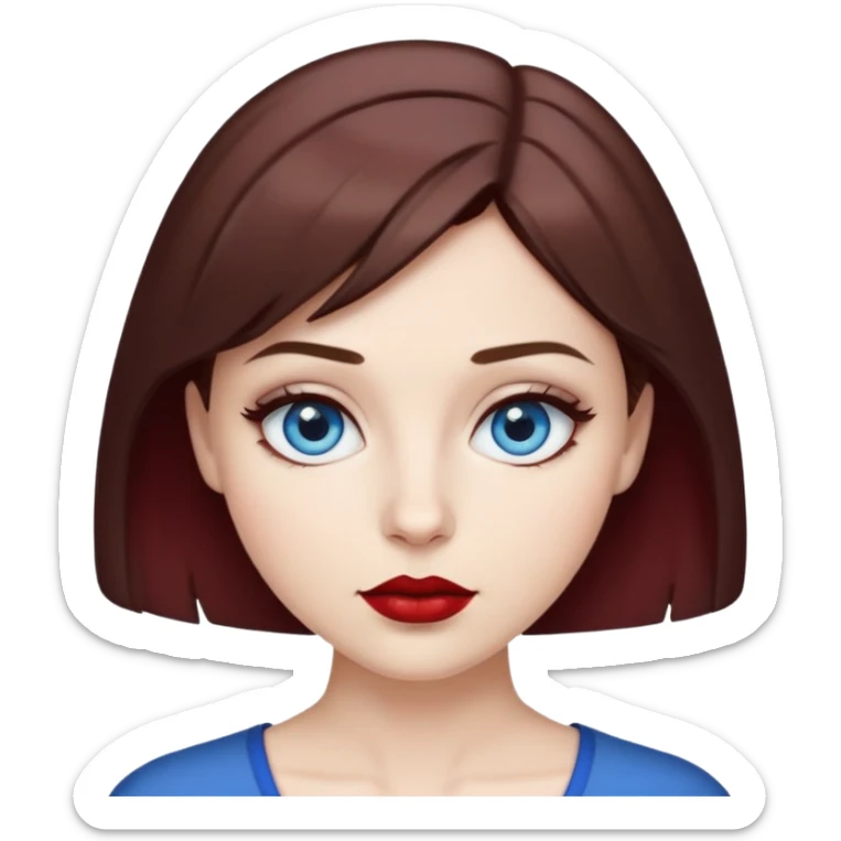 Girl with short hair brown, dark red lipstick and blue eyes sticker