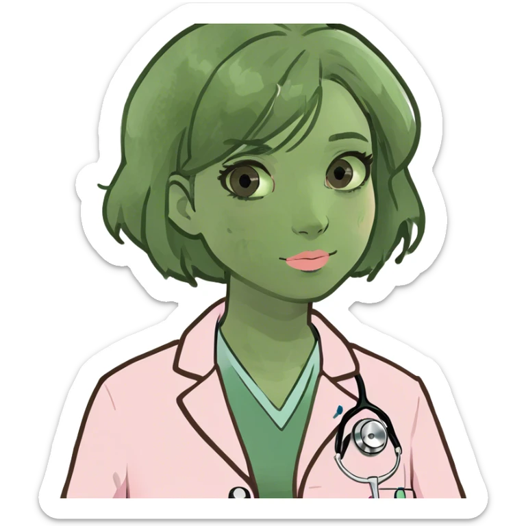 blonde girl with short hair, white skin, pink blush, she will be a veterinarian and brown eyes sticker