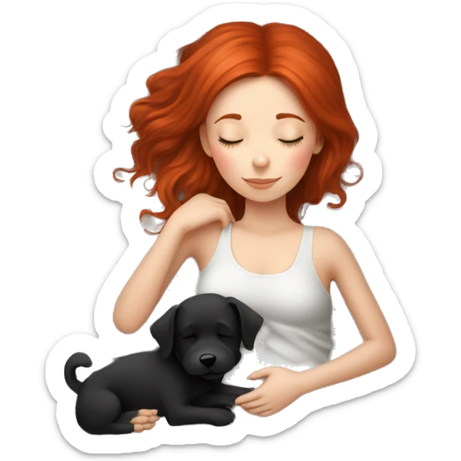 Red hair girl sleep with her maltese black dog sticker
