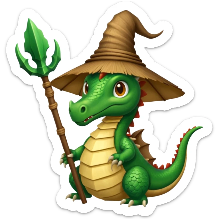ein Drache mit einem Zauberstab in der Hand  und einem Hud  auf dem kopf und ein Bard sticker