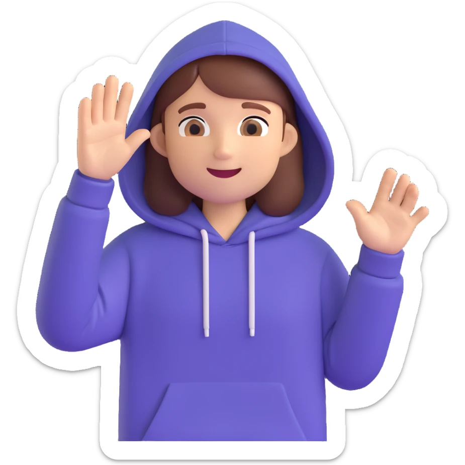 memoji of a college student, waving, wearing a hoodie, energetic and approachable sticker