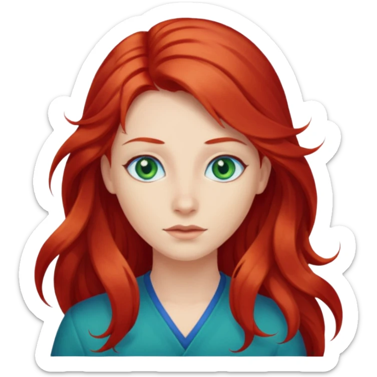 Like the first but her eye green  and blue and her hair red that brolong herwn  sticker
