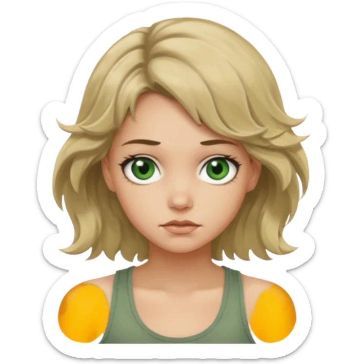girl with wavy dirty blonde hair and greenish gray eyes giving a dirty look in a tank top  sticker