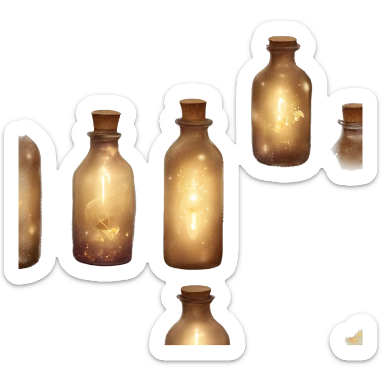 Brown magic fairy light sparkling old Antique bottle with poison and with herbal and flowers sticker