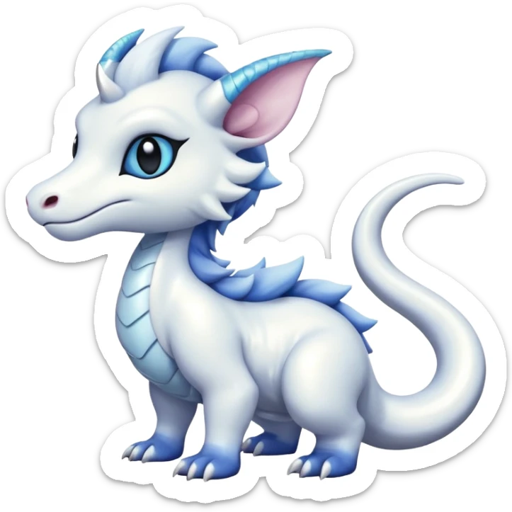 White bovian felina glossy soft silky furry iridesent Absol-Shinx-Snake-fusion-hybrid, full body sticker