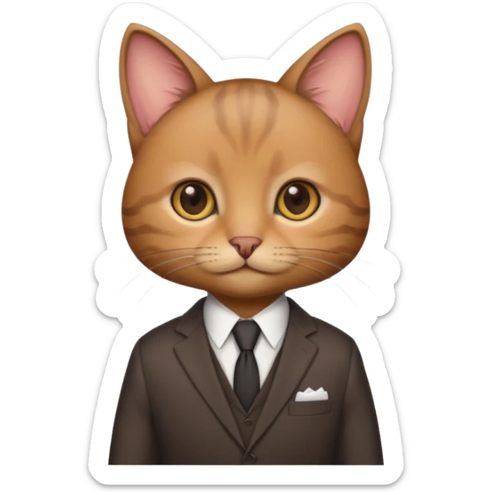 a brown and small cat and wear the suit and it is very cute sticker